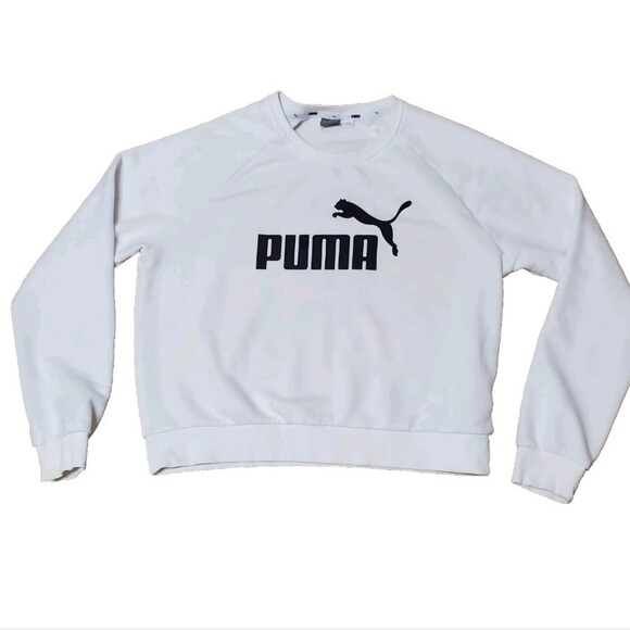 Puma Womens Sz Medium White Logo Crew Neck Cotton Blend Sweatshirt - Picture 1 of 5